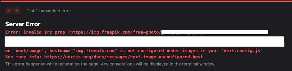 next.js unconfigured image host error